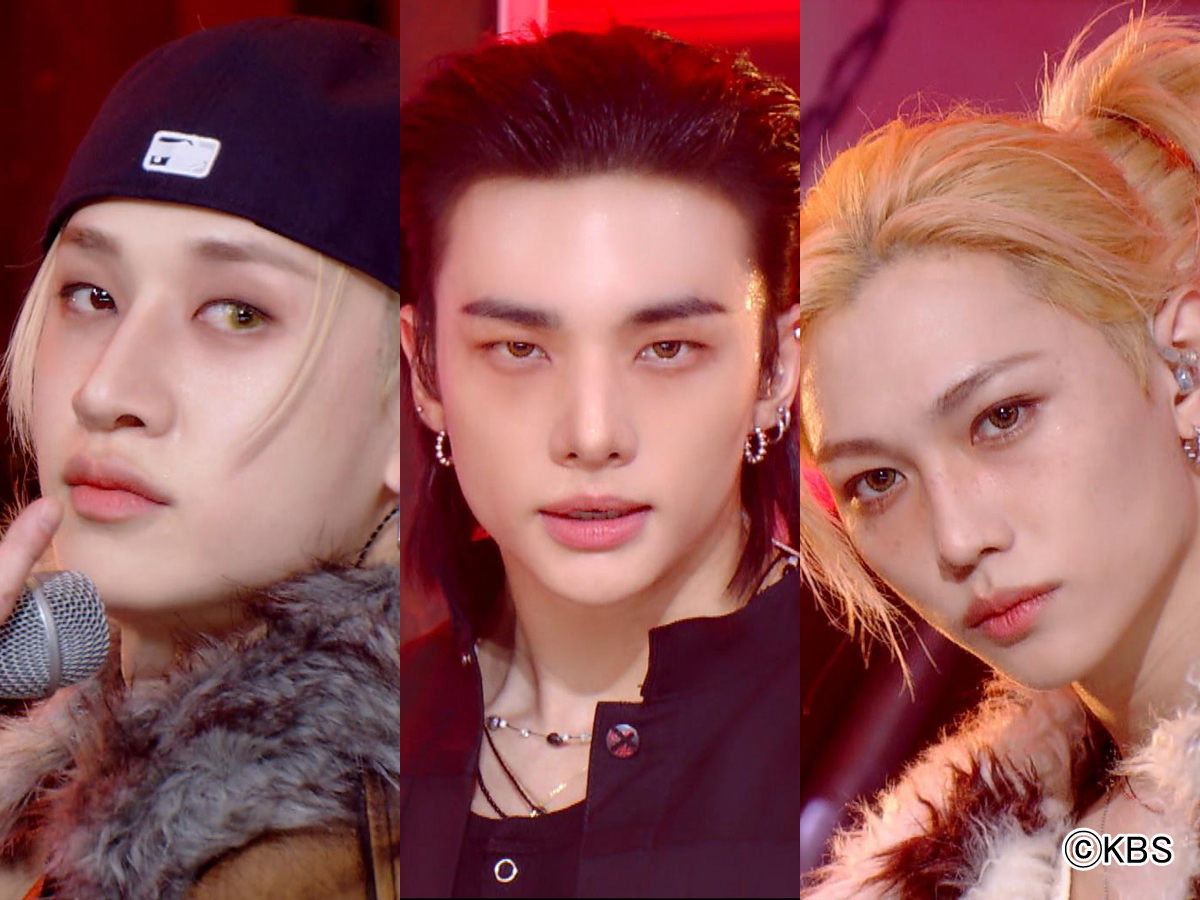 「ミュージックバンク(字幕付き) #1272」(写真左よりBang Chan、Hyunjin、Felix)